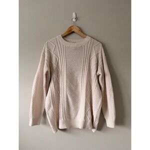 BDG Oversized Cream Cable Knit Sweater Elbow Patches Size S